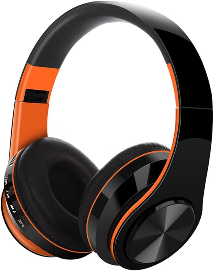 Wireless On-Ear Bluetooth 5.0 Headphones, Foldable Sport HiFi Stereo Sound Headset with Microphone Noise Canceling, Hi-Res Audio, 10 Hours Playtime,Orange