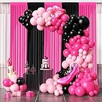 Party Backdrop Curtain -10×10ft Black & Pink Background Decor for Birthdays, Baby Showers, Home Parties,Easy to Set up, Durable Photo Booth Wall Decoration for Adults & Kids - Image 5