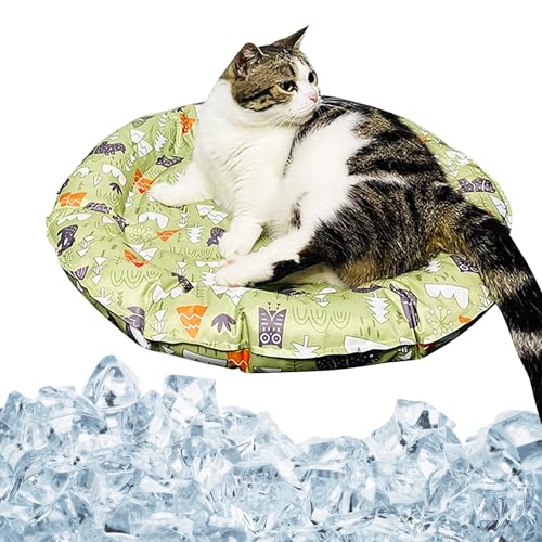 IDOLPET Cat Dog Pet Cooling Mat Cushion Pad Bed Summer Cool Down Comfortable Soft for Pets and Adults (Round Forest, Small)…