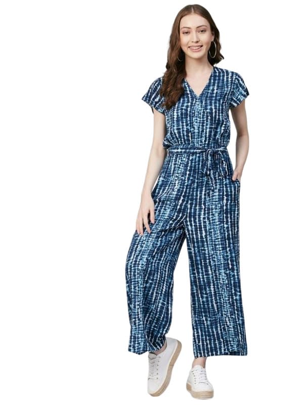 Tomar CreationWomen's Rayon Tie & Dye Short Sleeve Jumpsuit (Blue, S)-PID61802-picture-51