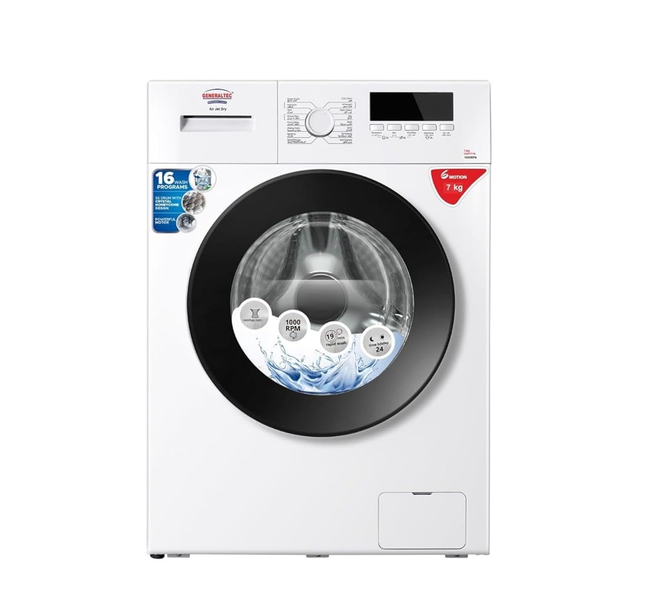 Generaltec 7KG Front Load Automatic Washing Machine – 16 Programs, 1000 RPM, Water & Energy Efficient, Delay Start & Child Lock, Model GWF7T1K