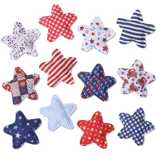Tudomro 12 Pcs Fourth of July Fabric Star Decor Cloth Star Bowl Filler for Summer Home Farmhouse Ornaments Independence Day Home Decor