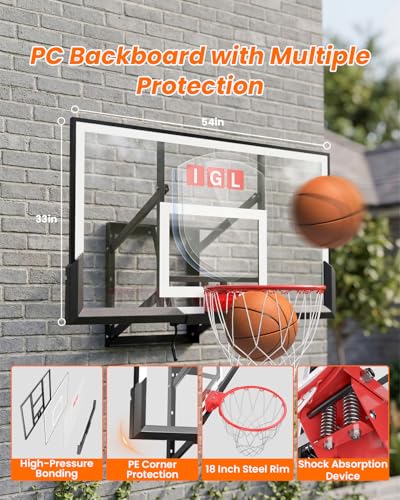 Image of IGL In ground Basketball Hoops Outdoor, 10ft Height Adjustable Basketball Goal In ground with Shatterproof Backboard and Pro-Style Rim