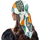 JUNZAN Pañuelo para la cabeza de hojas tropicales de Monstea para mujer, para el cabello, cuadrado, grande, de satén, para dormir, 35 pulgadas