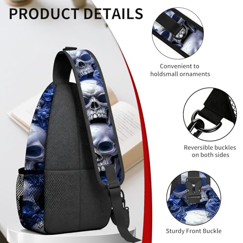 Bolso cruzado para mujer con diseño de calavera azul miniatura 3