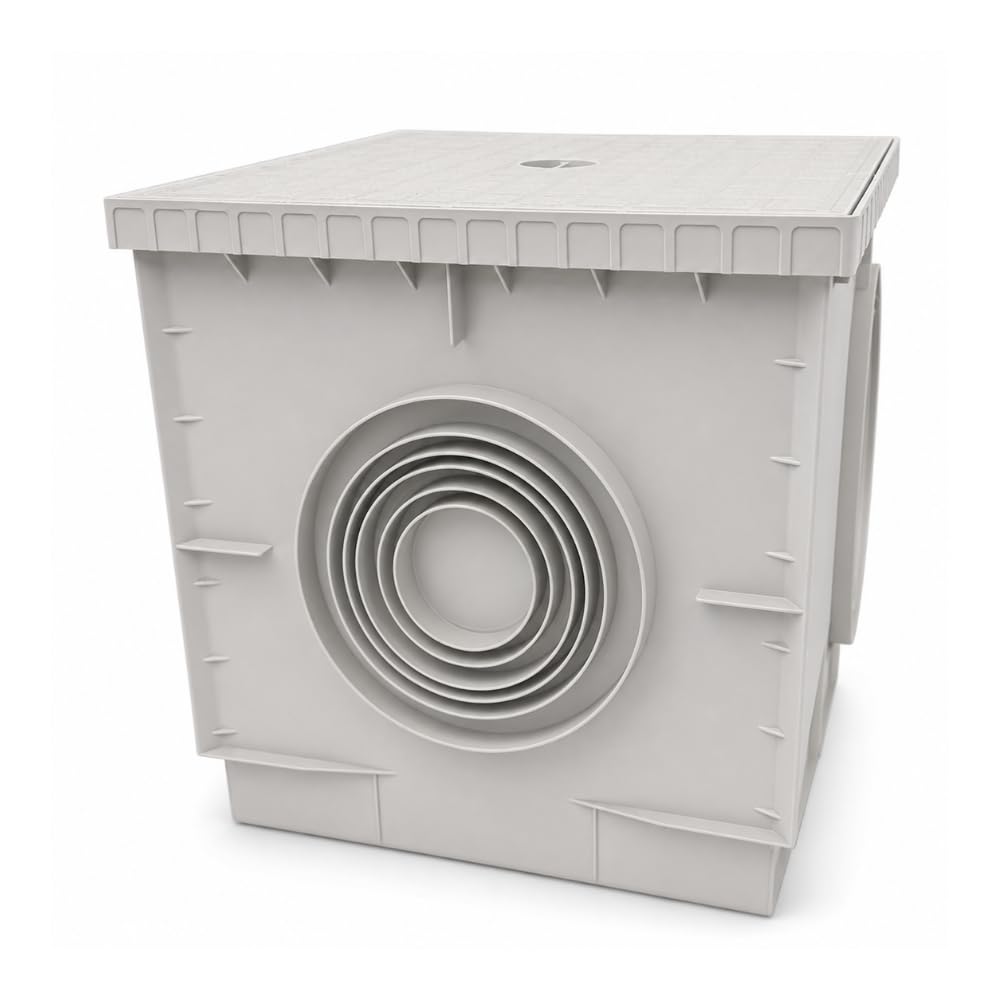 FORTUNATO Pozzetto per Acqua Piovana in PVC Grigio, 400x400 mm, con Chiusino Ispezionabile Incluso, Fondo Asportabile, per Aree Pedonali