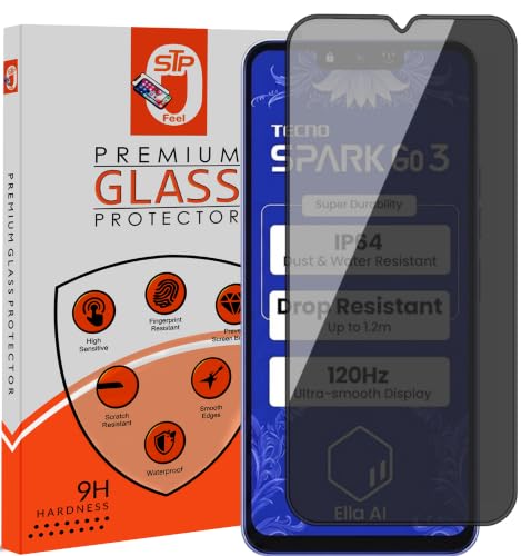 Image of STP FEEL Premium Grade Privacy Tempered Glass Screen Protector Guard Compatible For Tecno Spark Go 3 5G (6.74 Inch, Pack of 1) Full Edge to Edge Coverage Anti-Spy /Anti-Peeping 9H Hardness