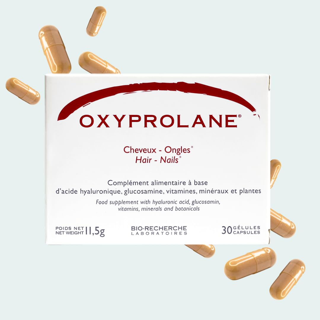 Oxyprolane® Cheveux & Ongle • Complément Alimentaire Pousse cheveux • Cure 3 mois / 90 gélules (1/j) • Biotine & Acide Hyaluronique • Fabriqué en France par BIO-RECHERCHE ®
