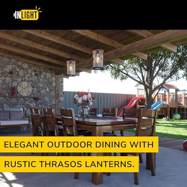 Inlight Thrasos Pendant Light 14'' Hanging Black Faux Barnwood Finish