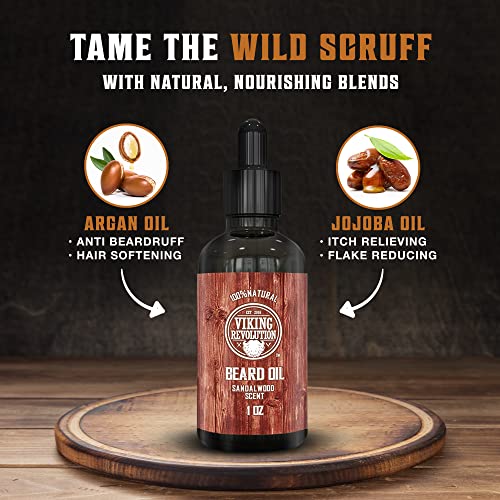 Viking Revolution Beard Oil Conditioner - All Natural Sandalwood Scent With Argan & Jojoba Oils - Softens & Strengthens Beards And Mustaches For Men (Sandalwood, 1 Pack) #TOP2