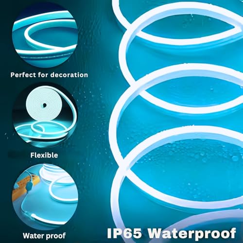 Image of 16.4 Feet LED Neon Strip Lights, with 12V Adapter, Waterproof IP65, Silicone Flexible Rope Light for Home Decor | Led Strip Lights | Neon Lights | 5 Meter | (ICE Blue)