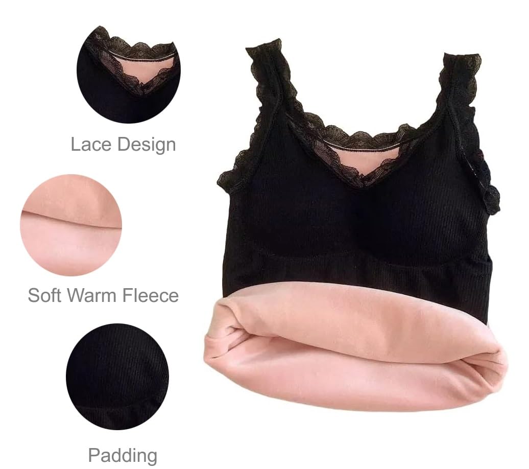 Alexvyan Girls Teenager Lace Strap M to L Size Black Slips Slim Fit Cotton Thermal Fleece Underwear Tops Camisole Top Warm Stretchy Slim-Fit Body Shaper Vest for Winter 3