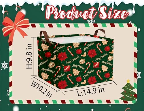 Image of Large Christmas Gifts Empty Baskets Kids Collapsible Holiday Storage Bin with Handle (Golden Tree Red Flower)