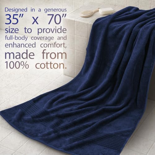 Image of Cotton Paradise 100% Cotton Turkish Towel Set, Soft Absorbent Quick Dry, 2 Piece 35x70 Bath Sheet Set, Navy Blue