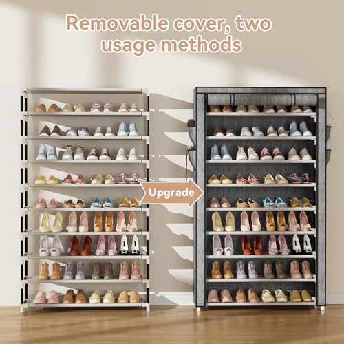Image of LANTEFUL Shoe Rack with Covers 10 Tier Tall Shoe Rack Organizer Large Capacity Shoe Shelf Storage 40 Pairs Space Saving Free Standing Shoe Storage Organizer for Closet, Entryway, Dorm, Printing