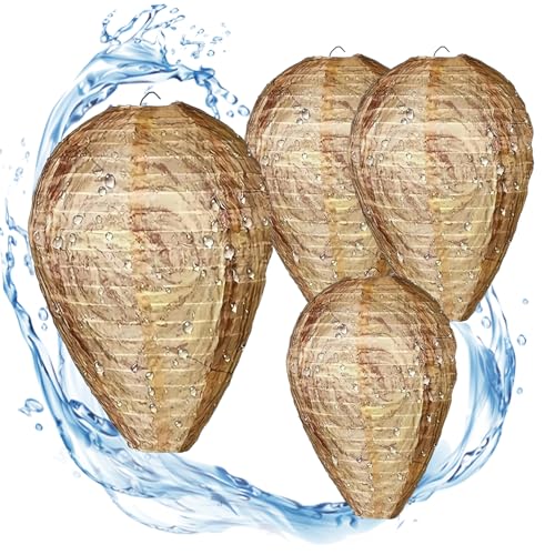 4 Pcs Wasp Nest Decoy Waterproof Waspinator Wasp Trap Outdoor Hanging Fake Was-p Hornets Nest Was-p Repellent Bee Deterrent for Home and Garden Outdoors (Brown)