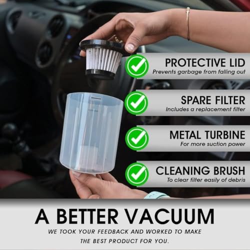 Image of Car Vacuum Cleaner 2 in 1 - Portable and Corded Handheld High Power Vacuum Cleaner for Car for Wet and Dry CarCleaning CarAccessories 2 in 1 DC 12V, 120W 5.5 KPA with HEPA Filter(Green)