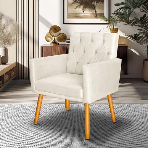 Poltrona Decorativa Pés Palito Nina Capitonê tecido Suede (BEGE)