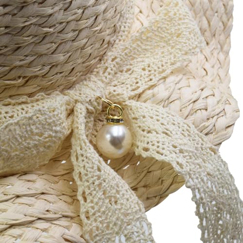 Kids Girl Summer Straw Hat Foldable Wide Brim Sun Hat with Bowknot Floppy Beach Hats Beige3