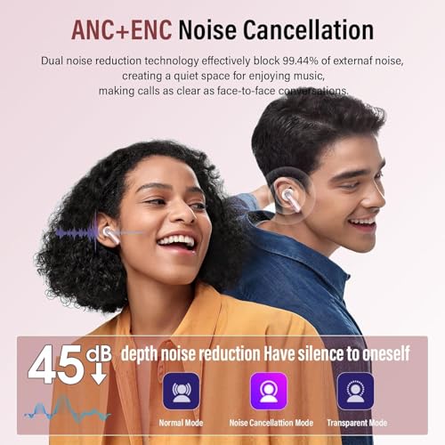 Image of Thunelec Wireless Earbuds, Bluetooth 5.4 Headphones with Multifunctional Touch Screen, 48H Bass Stereo Ear Buds with ANC /ENC Noise Cancelling /Transparency Mode, IPX7 Earphones with 5 EQ Modes, Rose