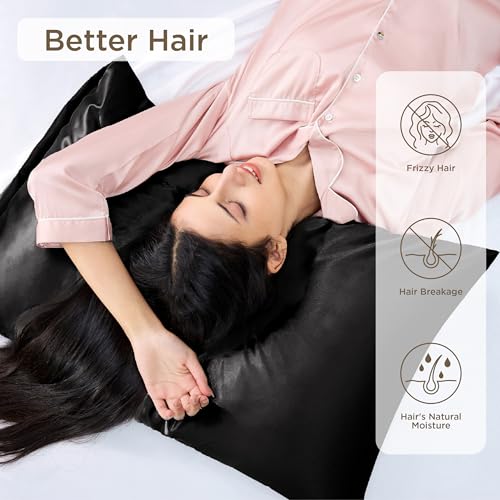 Image of Bedsure Satin Pillowcase for Hair and Skin Queen - Black Silky Pillowcase 4 Pack 20x30 Inches with Envelope Closure, Similar to Silk Pillow Cases, Gifts for Women Men