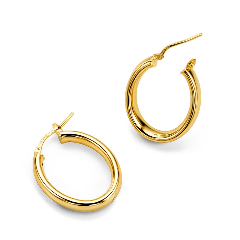 Miore Pendientes Mujer de Plata de Ley 925 Bañados en Oro de 18K 750 de 26mm, Aros Redondos de 18 Quilates 750 de 16mm, Hechos a Mano en Italia, Joyas Dorados con Joyero