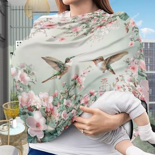 Image of Coldinair Hummingbird Flower Car Seat Covers for Babies Girls,Super Soft Comfortable Nursing Covers,Multi-use