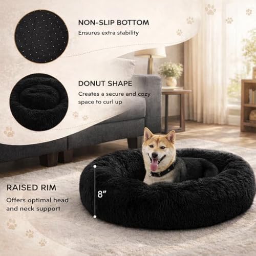 Image of ZEXSAZONE Summer Round Donut Comfortable Durable 2 in 1 and Washable Pet Bed | Cat Bed | Puppy Bed | Dog Bed | Medium Dog Bed for Cats Puppies Labrador German (Black, Medium)