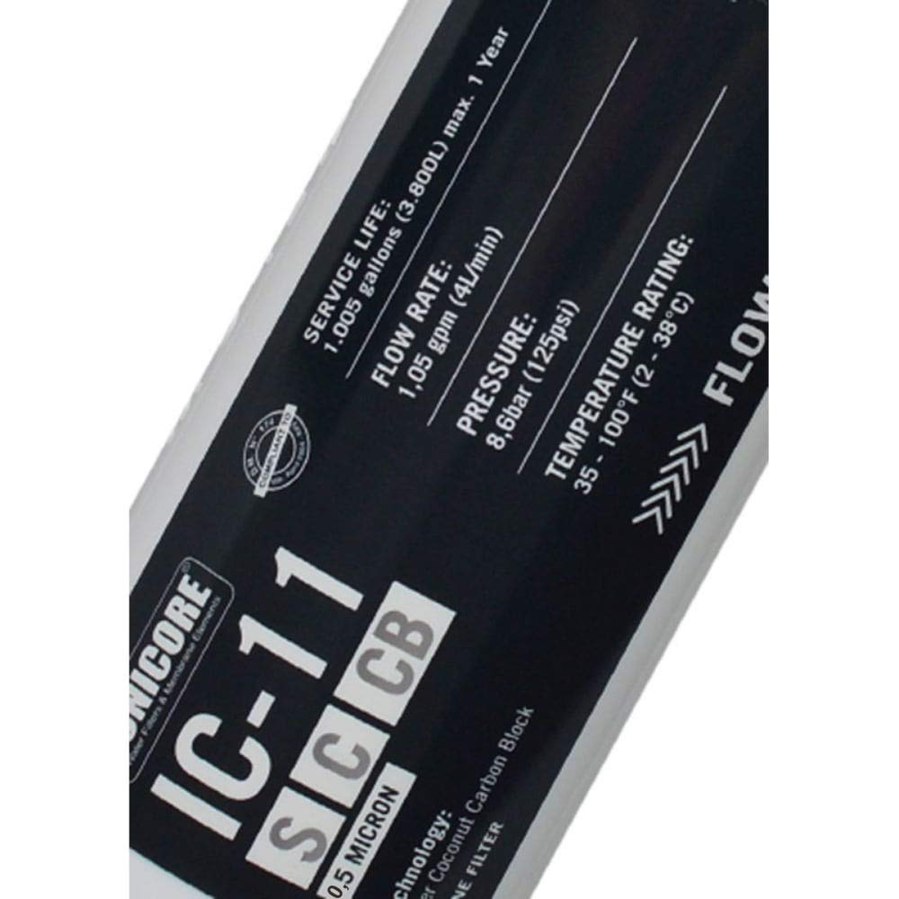 Filtro in linea batteriostatico Ionicore IC-1SCCB Carbon Block 1/4" NPT 2,5"x11" - 0,5 micron