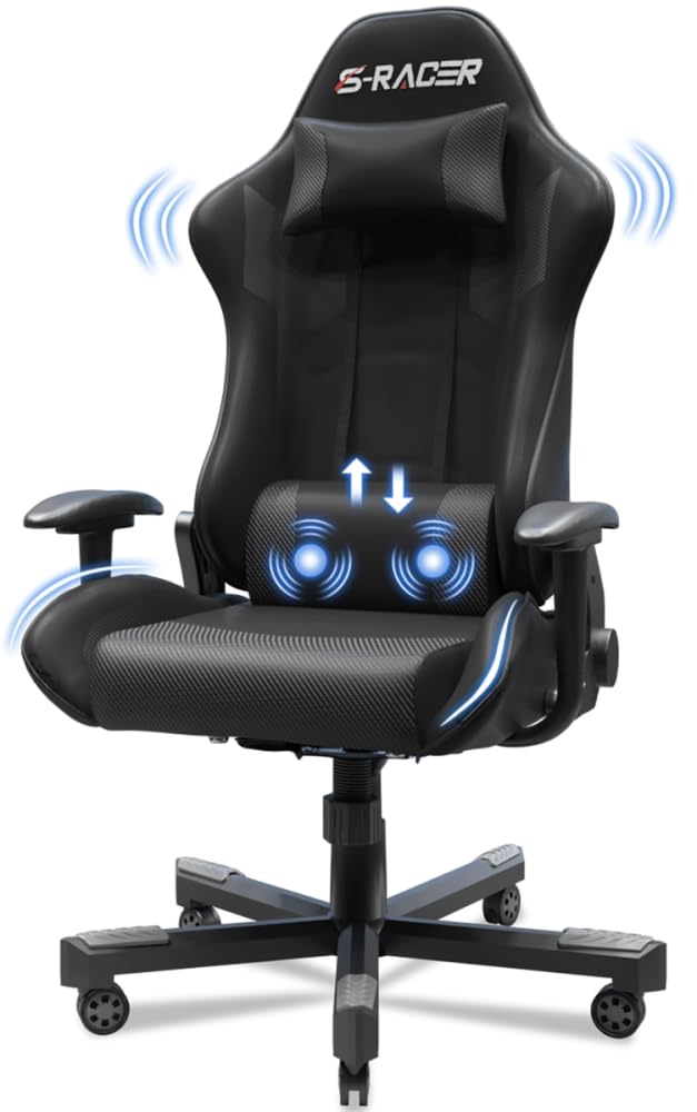 JUMMICO Sedia da gaming, portata 150 kg, ergonomica, con supporto lombare, per computer, da corsa, da gioco, regolabile in altezza, colore nero