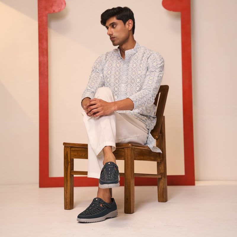 Image of FAUSTO Men's Feather Light EVA Sole Shoe Style Comfortable Dress Sandal With Memory Cushion|Stitched Hook & Loop Sandal For Work|Evening|Festive