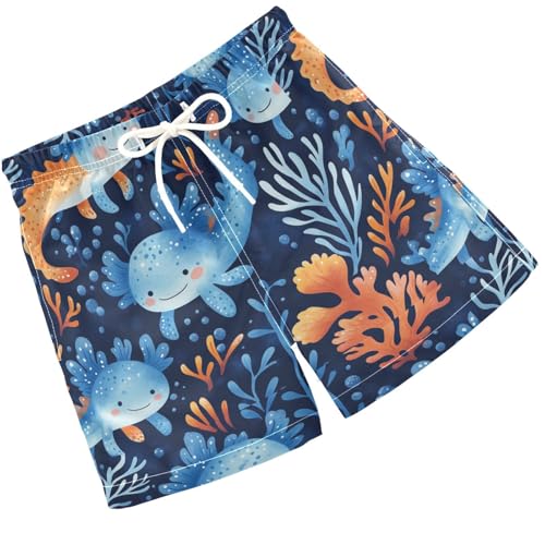 Pigsaly Boys' Swim Board Shorts Featuring Pink Fish Blue Boy's Swim Trunks Kids Swimwear 3T