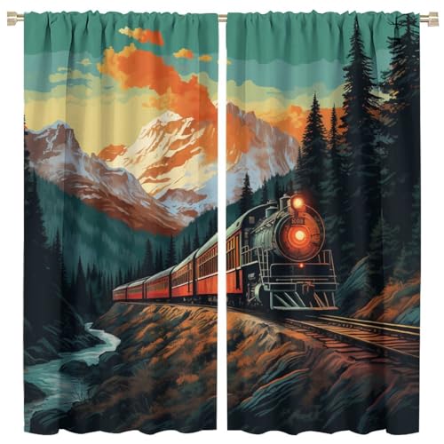 Vintage Medieval Steam Train Curtain - Realistic Steampunk Themed Forest Antique Steam Train Window...