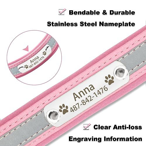 Senristar Personalisierte Reflektierende Hundehalsbänder mit Neopren Gepolstert, Benutzerdefinierte Gravierte Hundehalsband mit Namensschild für Kleine Mittlere Große Hunde
