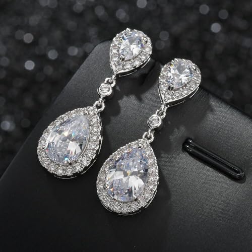 SELOVO Elegant Prong Teardrop Cubic Zirconia Vintage Style Party Bridal Pierced Dangle Earrings2