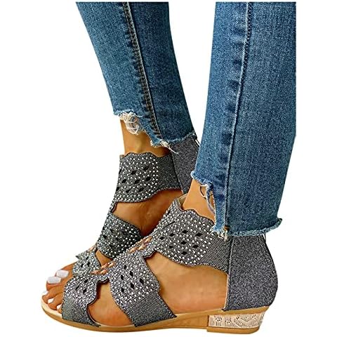 Vexiangni Sandalen Damen Pumps Mode Sommer Espadrilles Offene Zehen Platform Absatz Bequeme Party-Sandalen Retro Abendschuhe Buckle Riemchen Lässige Freizeitschuhe Cover