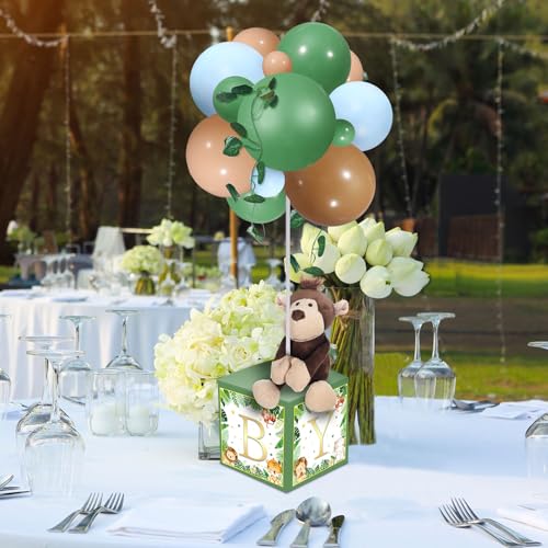 Image of Lenwen 6 Sets Baby Letter Boxes Decorations Table Centerpieces for Baby Shower Gender Reveal,Bear Stuffed Animals Balloon with Stand Plush Toy Boxes for Birthday Party Wedding (Bear,Brown)