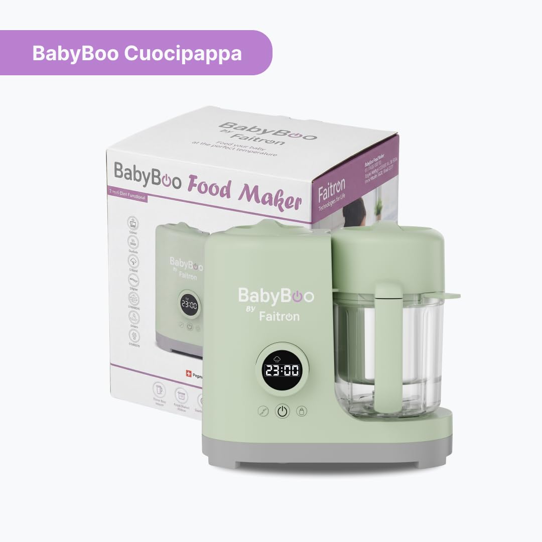 BABYBOO Robot Pappa 7-in-1 Cuoci a Vapore e Frulla 20 Minuti 300W Scaldabiberon Sterilizzatore Tritan Acciaio Inox Display Digitale