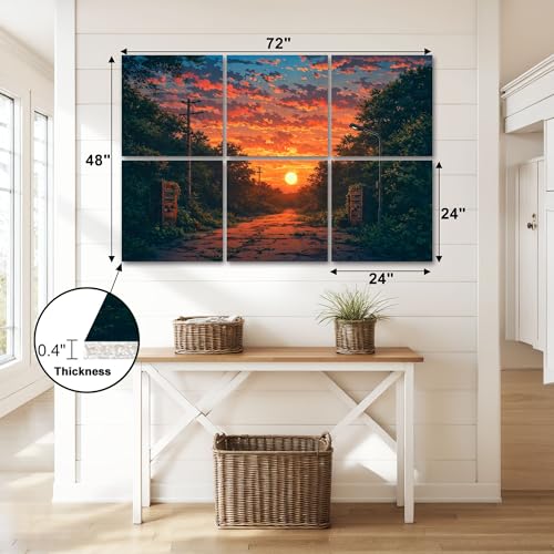 6 Paneles Acústicos Artísticos Pack Sunset Overgrown Road Greenery Líneas Eléctricas Verde Absorbentes de Sonido Auto adhesivos para Estudios de Grabación en Casa 72"x48" miniatura 2