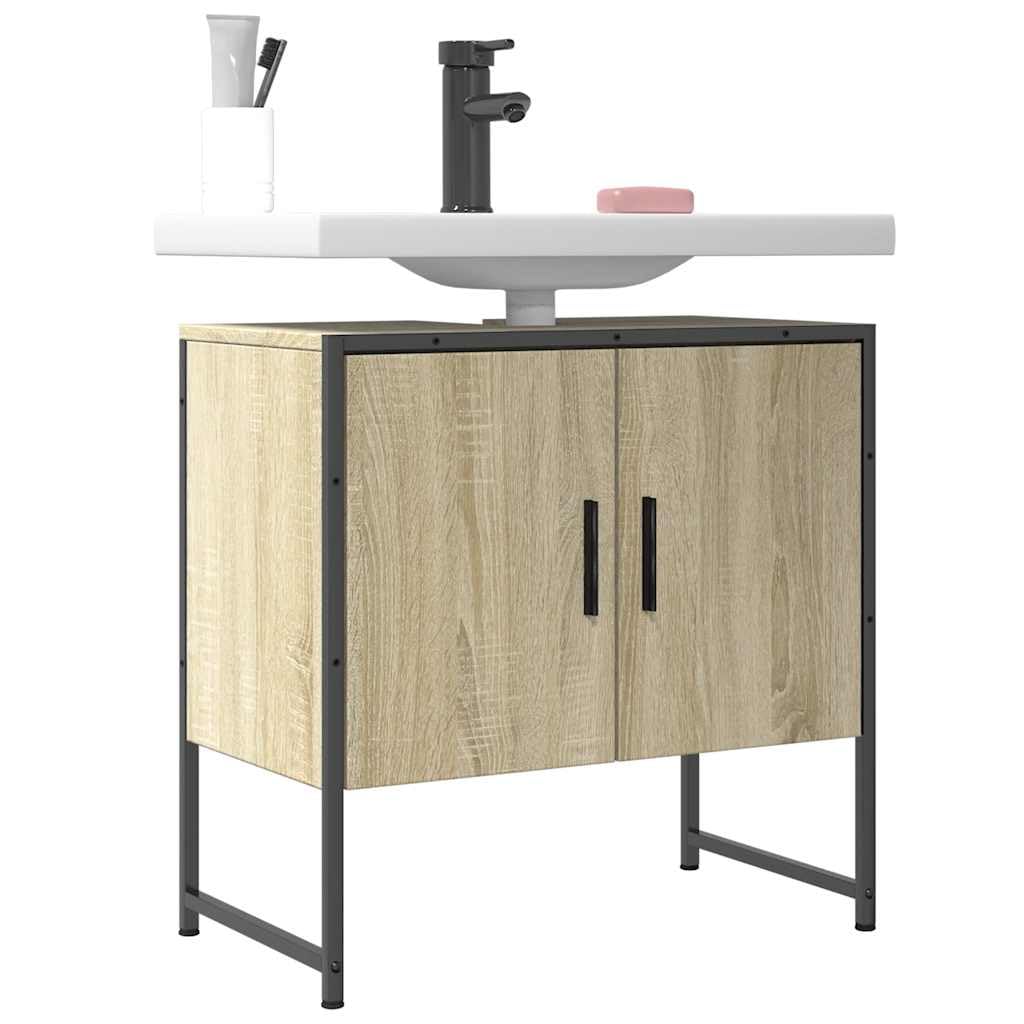 Mobile sottolavabo in rovere Sonoma, 60 x 33 x 60 cm, in legno con vano portaoggetti, mobile da bagno con anta e scomparto per bagno, salvaspazio, adatto per WC e lavabo degli ospiti