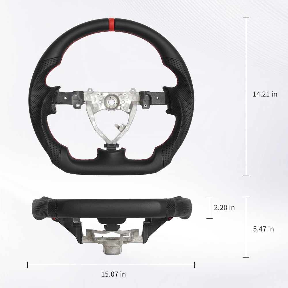 JIANGGAI Full Leather Steering Wheel, D-Shaped Flat Bottom Perforated Leather Grip Steering Wheel Fit for Toyota FJ Cruiser 2007-2017