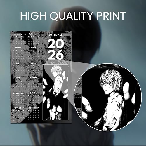 Image of 2026 Anime Calendar - Light Yagami from Death Note | 12 inch x 18 inch size | Wall Decoration Aesthetic Calendars