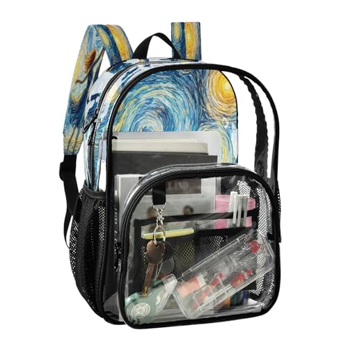 Couple Dancing Sky Watercolor Clear Backpack Heavy Duty See Through Transparent PVC BookBag for Kids Boy Girl School Work2