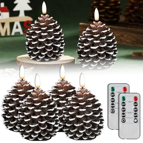Lidary Weihnachtsdeko Tannenzapfen LED Kerzen mit Timerfunktion | 4...