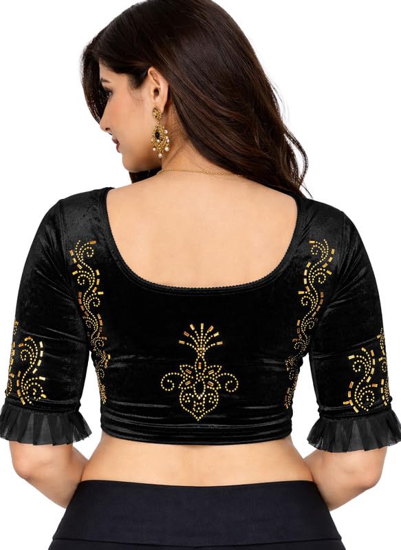 pu fashion Blouses for Women Readymade Stylish Golden Stone Work on Stretchable Soft Velvet Blouse for Saree Designer Comfort fit Latest Trendy Design-picture-34
