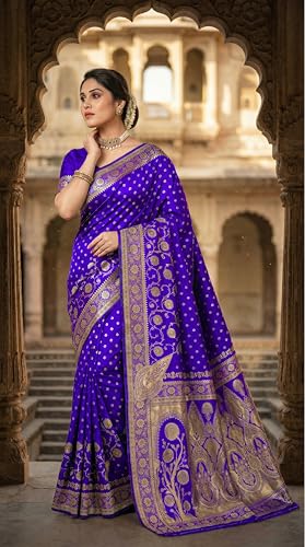 Image of C J Enterprise Women's Pure Soft Silk Saree With Blouse Piece For Wedding (Jiya)