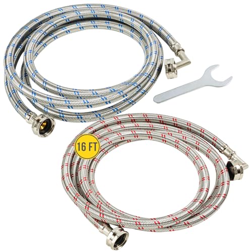 LONG Washing Machine Hoses (16FT) - 90° Elbow - OCTAGON Conn...