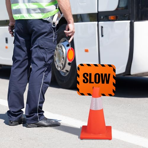 Flutesan 6 Pcs Slow Sign Traffic Cone Sign Road Traffic Cone Top Warning Signs for Outdoor Neighborhoods Street, 12.6 x 10.4 Inches, Black on Orange