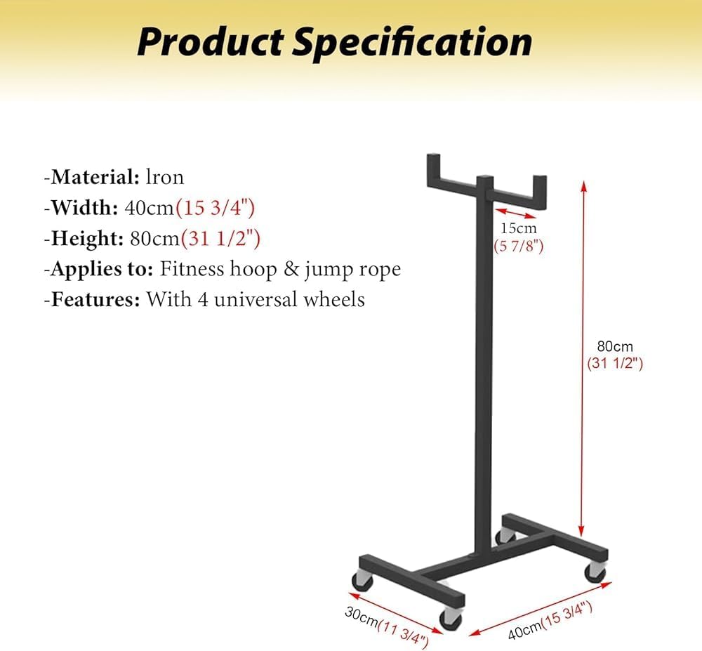 Présentoir mobile à 4 roues, chariot de rangement robuste pour cerceaux, cordes à sauter et équipement de fitness