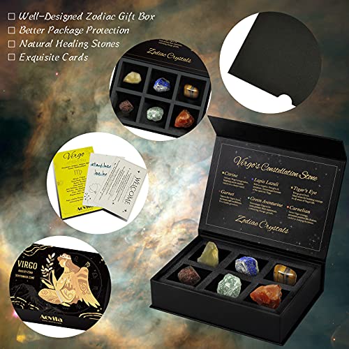 Image of Virgo Crystals Gift Set, Zodiac Signs Healing Crystals Birthstones with Horoscope Box Set Virgo Astrology Crystals Healing Stones Gifts